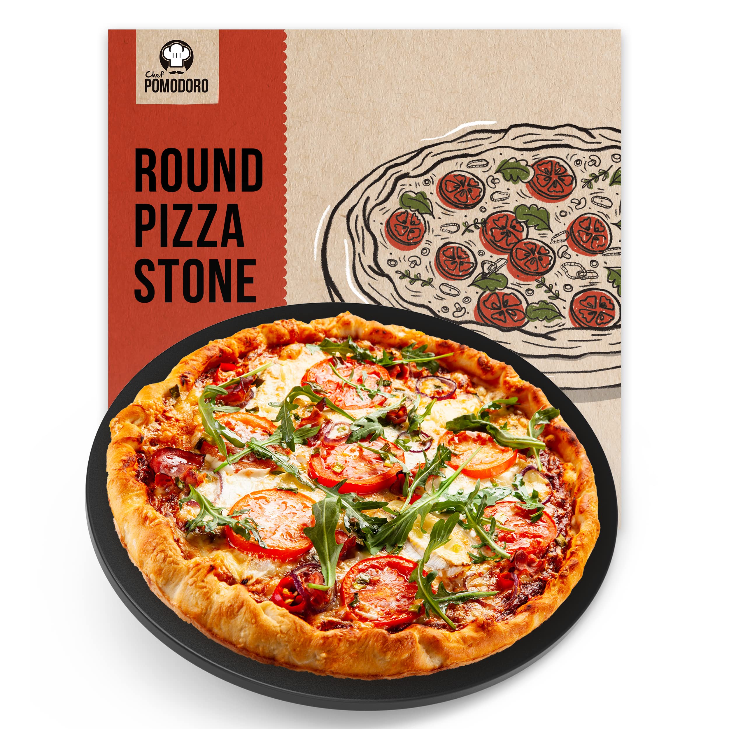 Chef Pomodoro Rectangular Pizza Stone for Oven and Grill, Best Baking Stone for Ovens and Grills, Pizza Baking Stone for Pizza and Bread Baking, Durable (15 inch)