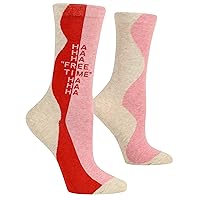 Blue Q Women's Novelty Crew Socks (fit women's shoe size 5-10) (Red, Pink, Cream)