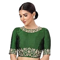 Women's Polyester Elbow Length Sleeves Art Silk Embroidered Saree Blouse