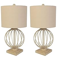 Lavish Home Set of 2 Table Lamps - Modern Lamps with USB Charging Ports and LED Bulbs - for Living Room, Office, or Bedroom Decor (Sand)