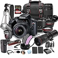 Canon Rebel T100 (EOS 4000D) w/18-55mm & 75-300mm + 420-800mm Super Telephoto Lens + 128GB Extreme Speed Card, Case, Tripod,TTL Speedlite, Spare Battery, Filters, More (Extreme Pro-Bundle)