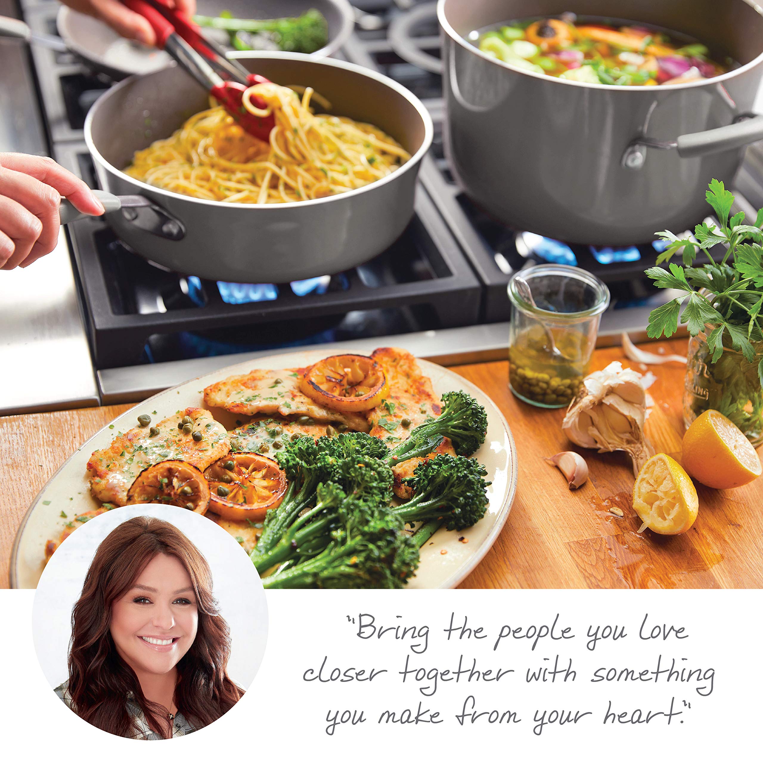 Rachael Ray - 16802 Rachael Ray Cucina Nonstick Cookware Pots and Pans Set, 12 Piece, Sea Salt Gray