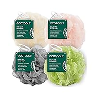 Delicate EcoPouf, Loofah Sponge for Bath & Shower, Pouf with Recycled Netting, Gentle Exfoliation Removes Dead Skin, Eco-Friendly Bath Accessory, Cruelty-Free, Color May Vary, 4 Count (60g)