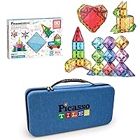 PicassoTiles 80PC Magnetic Diamond Tiles with Carry Case: STEAM Educational Playset for Kids Includes Travel Storage Organizer - Fun Learning, Construction, Engineering, and Sensory Development