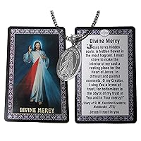 Ben Junot Catholic - 3 Pieces Set -Divine Mercy Stainless Steel Medal Necklace + 20