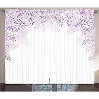 Ambesonne Flower Curtains, Framing Lilac Flowers in Blossom Vernal Season Soothing Color Shades, Living Room Bedroom Window Drapes 2 Panel Set, 108