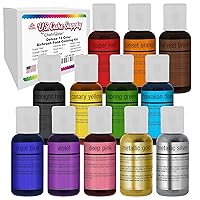 Airbrush Cake Color Set - The 12 Most Popular Colors in 0.7 fl. oz. (20ml) Bottles Made in the USA
