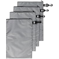Ripstop Nylon Zipper Bag with Clip - Set of 4 (Gray, 10 x 15 inch)