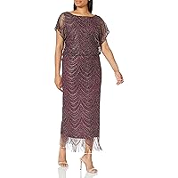 S.L. Fashions Women's Metallic Crochet Dress with Fringe Hemline