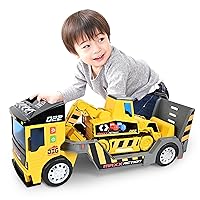 Maxx Action 24’’ 2-N-1 Mega Mover – Large Construction Truck Toy with Lights, Sounds and Motorized Drive | Realistic Dump Truck and Trailer with Dual Joystick Controllers | For Kids
