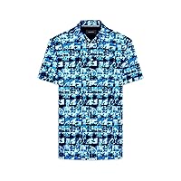 Bugatchi Men's Surf Digital Print Mercerized Cotton Short Sleeve Polo Shirt Small Classic Blue
