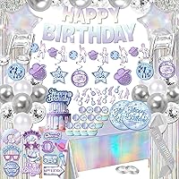Iridescent disco Birthday Party Decorations - (Total 110pcs) happy birthday Banner, party supplies for her, balloons,disco Decor for 13th 16th 18th 21st 30th 40th 50th