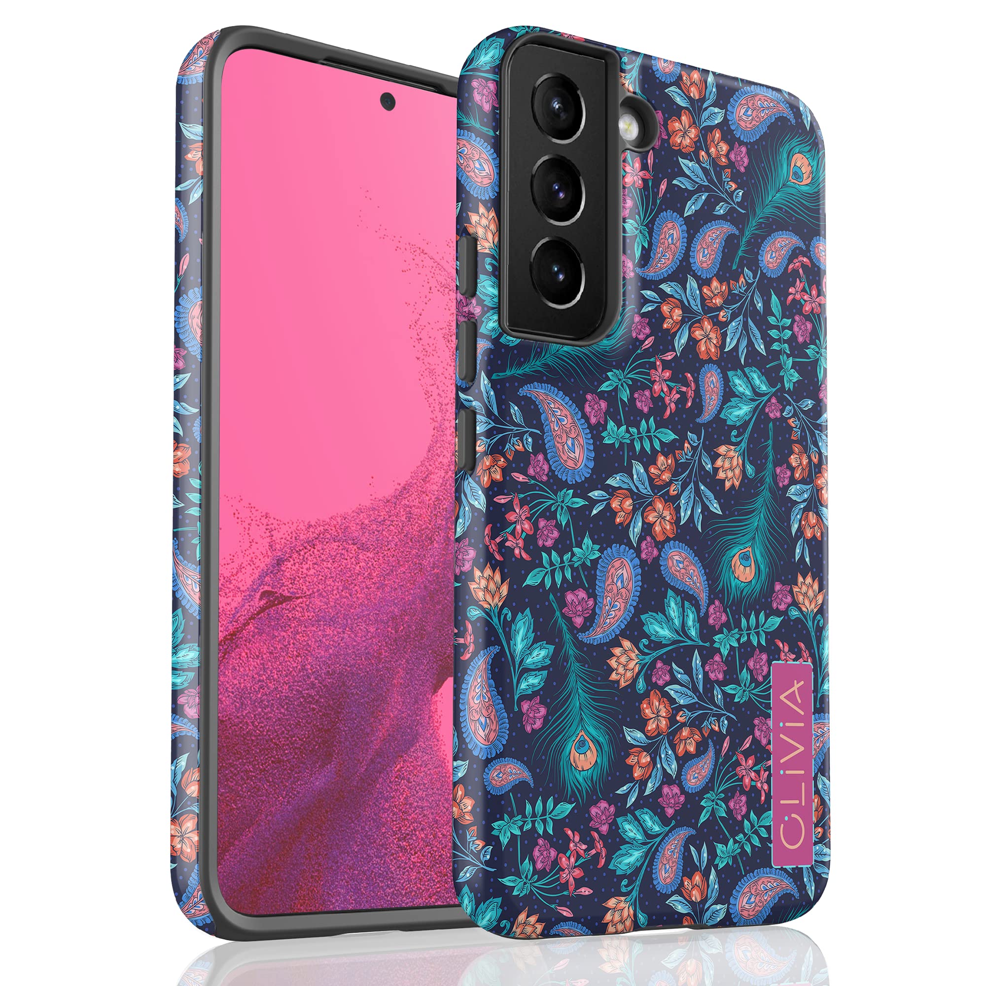 Artisticases Custom Paisley Floral Peacock Feathers Name Case, Personalized Case Designed for Samsung Galaxy S22 Plus, S21 Ultra, S20, S10e, S10, S9, S8, Note 20 Ultra, Note 10 Plus, Note 9, Note 8