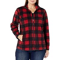 Amazon Essentials Women's Classic-Fit Full-Zip Polar Soft Fleece Jacket (Available in Plus Size), Black Red Buffalo Plaid, 1X