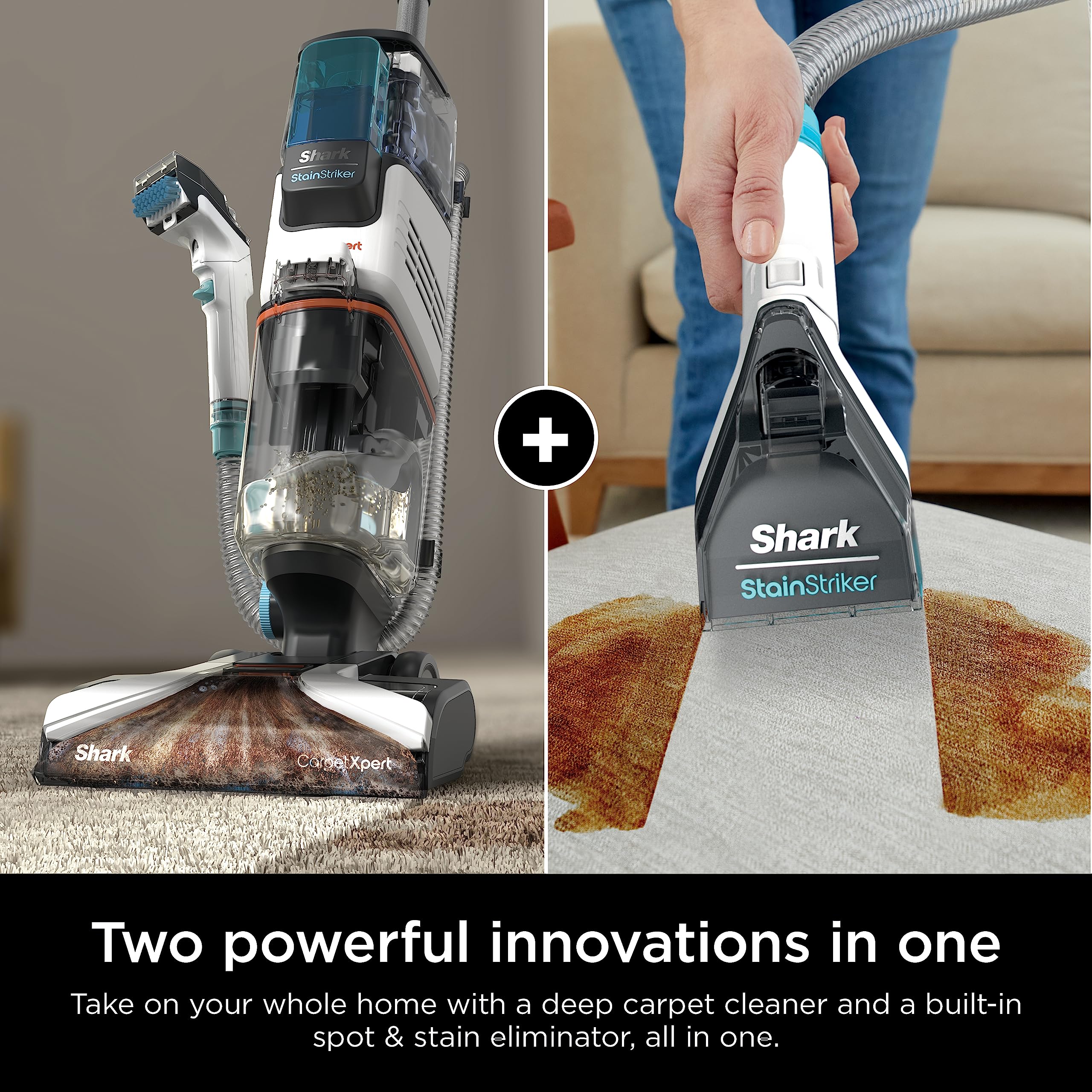 Shark EX201 CarpetXpert Upright Carpet, Area Rug & Upholstery Cleaner with StainStriker, Built-in Spot & Stain Cleaner, Perfect for Pets, Deep Cleaning & Tough Stain Removal, Carpet Shampooer, Teal