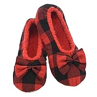 Snoozies Slippers for Women - Buffalo Plaid Ballerina Womens Slippers - Fuzzy House Slippers for Women - Lightweight Slippers