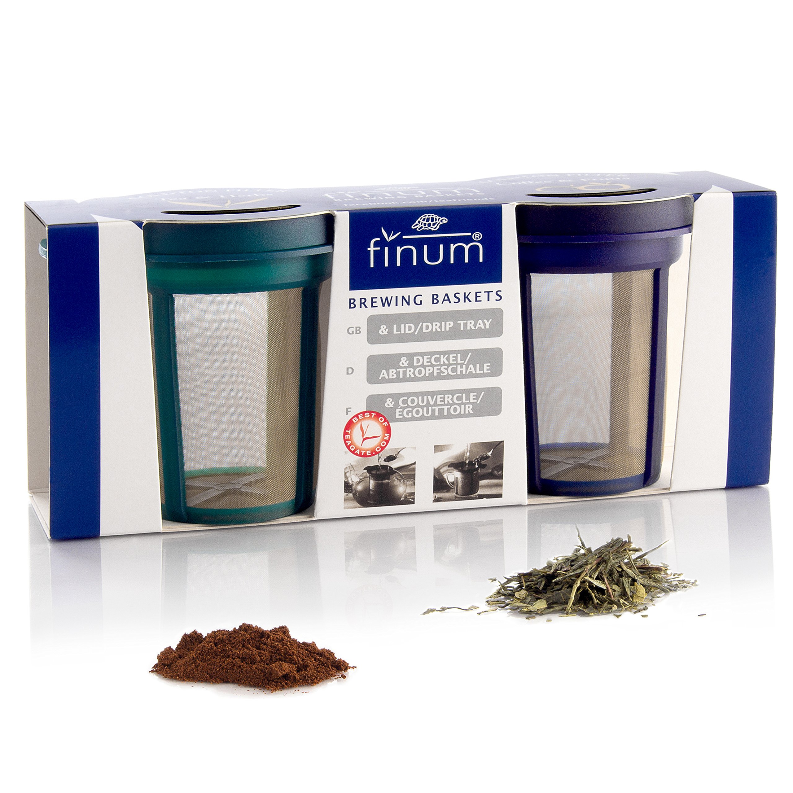 Finum Goldton Reusable Stainless Steel Coffee and Tea Infusing Mesh Brewing Basket and Filters, Set of 2 Medium Sized Filters, Blue and Green
