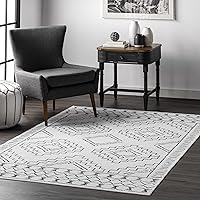 nuLOOM Noa Machine Washable Tribal Moroccan Ultra Thin Area Rug, 4x6, Ivory