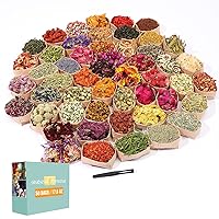 Dried Flowers, 50 Bags 100% Natural Dried Herbs Kit for Soap Making, Candle, Resin Jewelry Making, Bath, Nail - Include Rose Petals, Rosebuds, Lilium, Jasmine, Don't Forget Me and More