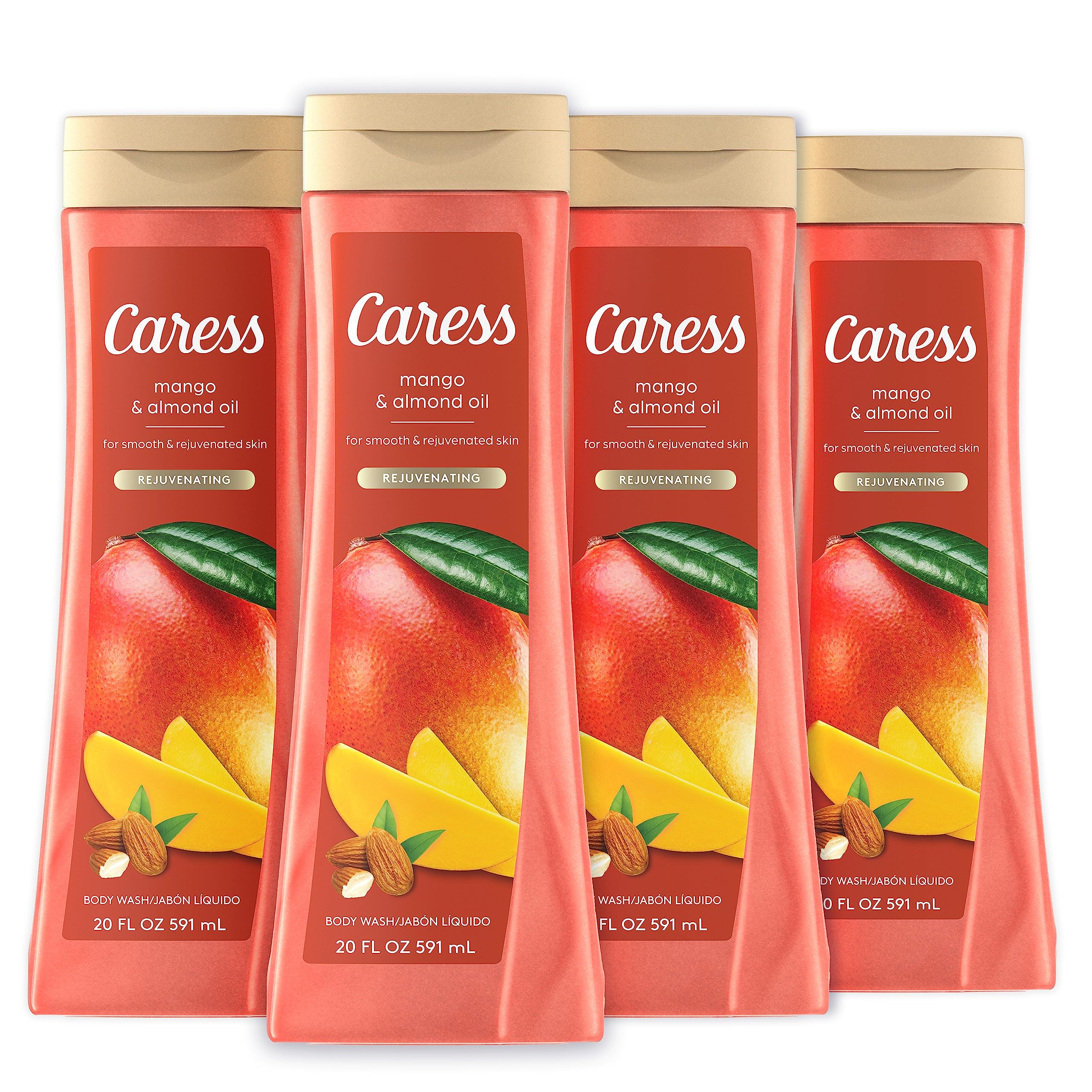 Caress Body Wash Mango & Almond Oil For Smooth And Rejuvenated Skin Body Soap 20 fl oz, Pack of 4
