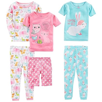 Simple Joys by Carter's Babies, Toddlers, and Girls' 6-Piece Snug-Fit Cotton Pajama Set