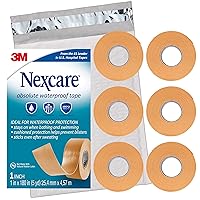 Nexcare Absolute Waterproof Tape, Flexible Foam Medical Tape, Secures Dressing and Keeps Wounds Dry - 1 In x 5 Yds, 6 Rolls of Tape