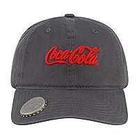 Coca Cola Dad Hat, Logo Cotton Adjustable Baseball Cap with Curved Brim and Bottle Opener, Grey, One Size