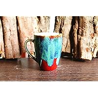 Coffee lover gift, Psychedelic mug, pottery mug, handmade ceramic mug, coffee mug pottery, Custom coffee mug, Red and green, unique gift