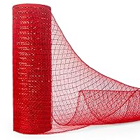 Ribbli Red Metallic Mesh Ribbon,10 inch x 30 feet(10Yard), Red with Red Foil, Mesh Ribbon for Wreaths Swags and Christmas Tree Decoration