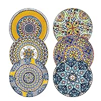 HENXFEN LEAD Dinner Plates Set of 6-10.5 Inch Large Dessert, Pasta, Salad Plate, Porcelain Colorful Serving Dishes for Kitchen & Restaurant, Dishware, Microwave & Oven safe - Bohemian Style