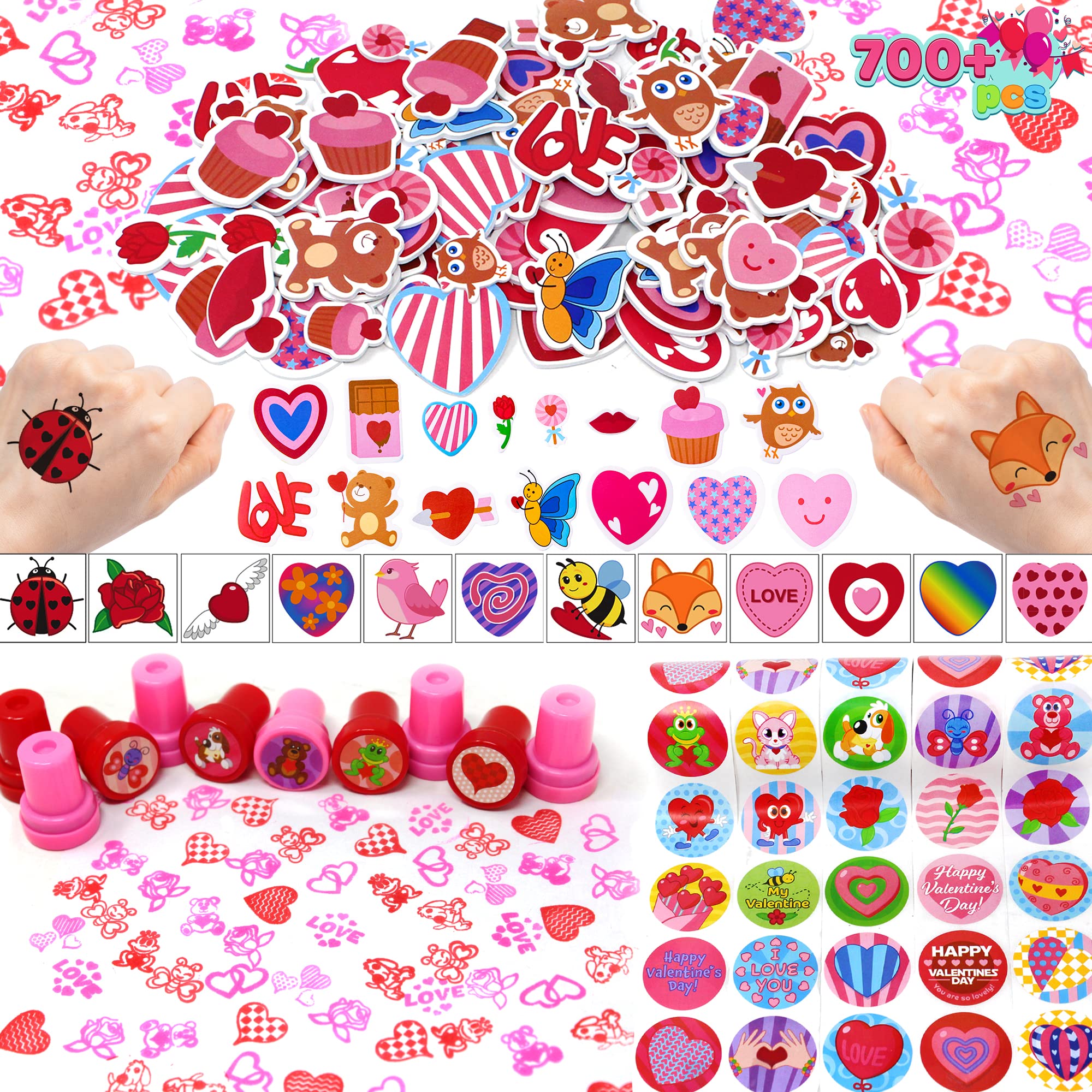 JOYIN 700+ Pcs Happy Valentines Day Party Favor Supplies Craft Set (Foam Stickers, Temporary Tattoos, Stampers & Stickers) Perfect for Decorations, Photo Props, Wedding, School Classroom Prizes, Art Craft.