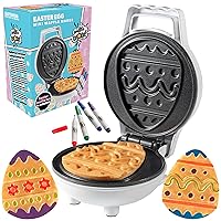 Mini Easter Egg Waffle Maker- Make Holiday Special w Cute Waffler Iron- Ready to Decorate Set Includes 4 Edible Food Markers w Recipe Guide - Fun Easter Basket Stuffer, Egg Hunt Surprise Gift for Kids