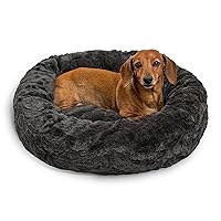 Best Friends by Sheri The Original Calming Donut Cat and Dog Bed in Lux Fur Charcoal Mink, Small 23