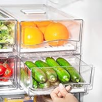 Fridge Organizer Bins, Clear Stackable Refrigerator Drawers Pull Out, Reusable Food Storage Containers for Kitchen, Freezer, Pantry, Office, Closet, as ​Gift (2 Drawers, Large)