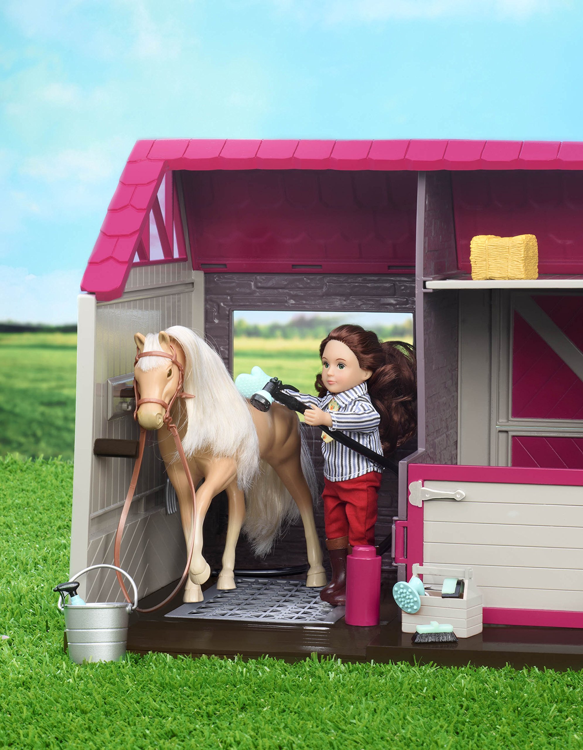 Lori Dolls – Horse Haven – Toy Stable – Playset for 6-inch Horses & Mini Dolls – Horse Barn & Accessories – Working Lights & Real Wash Stall – 3 Years +