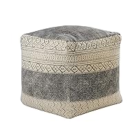 LR Home Handmade Diverse Geometric Motif Pouf, Beige/Gray, 20