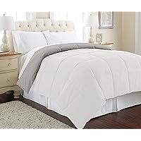 Modern Threads Down Alternative Microfiber Quilted Reversible Comforter & Duvet Insert - Soft, Comfortable Alternative to Goose Down - Bedding for All Seasons White/Grey Twin
