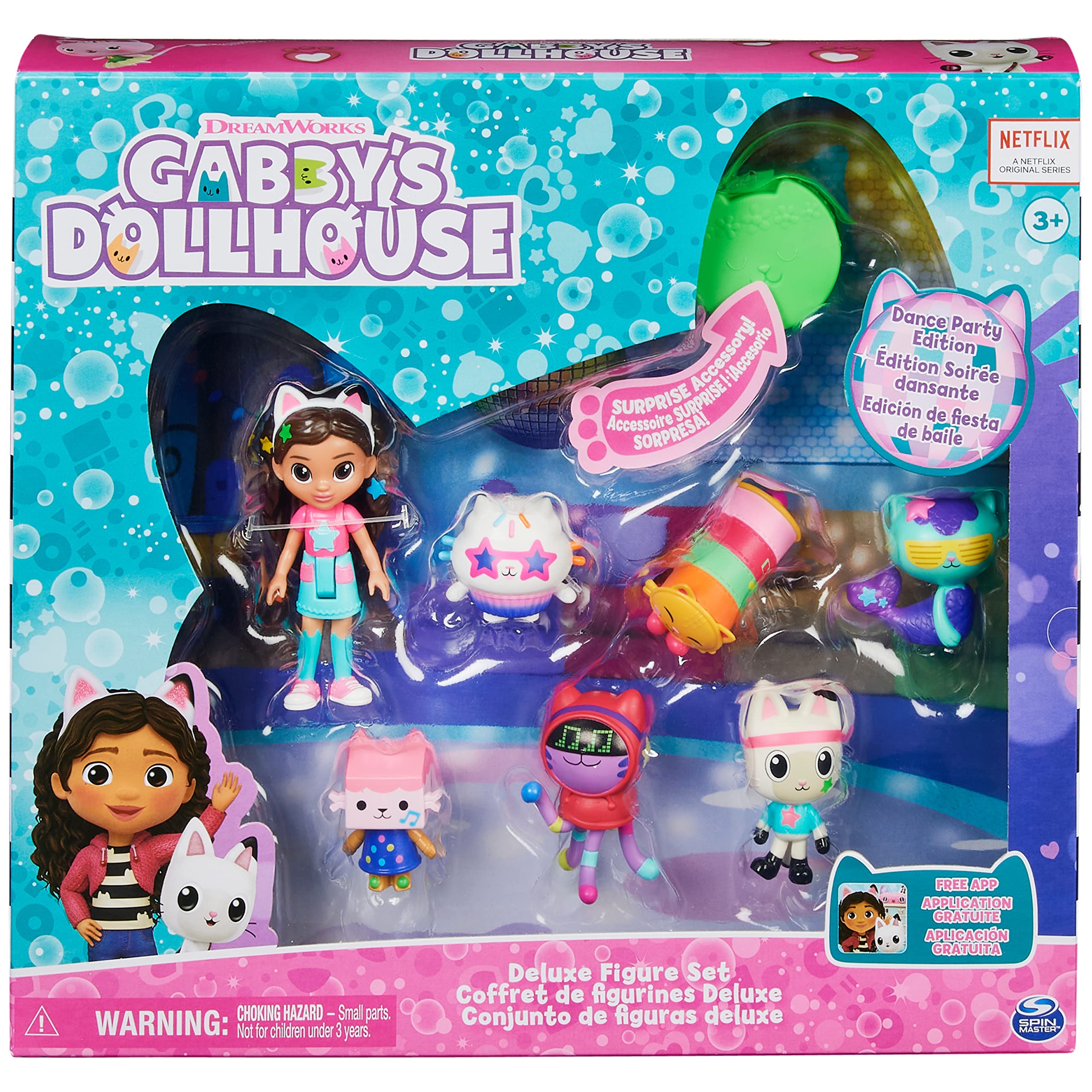 Gabby's Dollhouse, Dance Party Theme Figure Set with a Gabby Doll, 6 Cat Toy Figures and Accessory Kids Toys for Ages 3 and up!