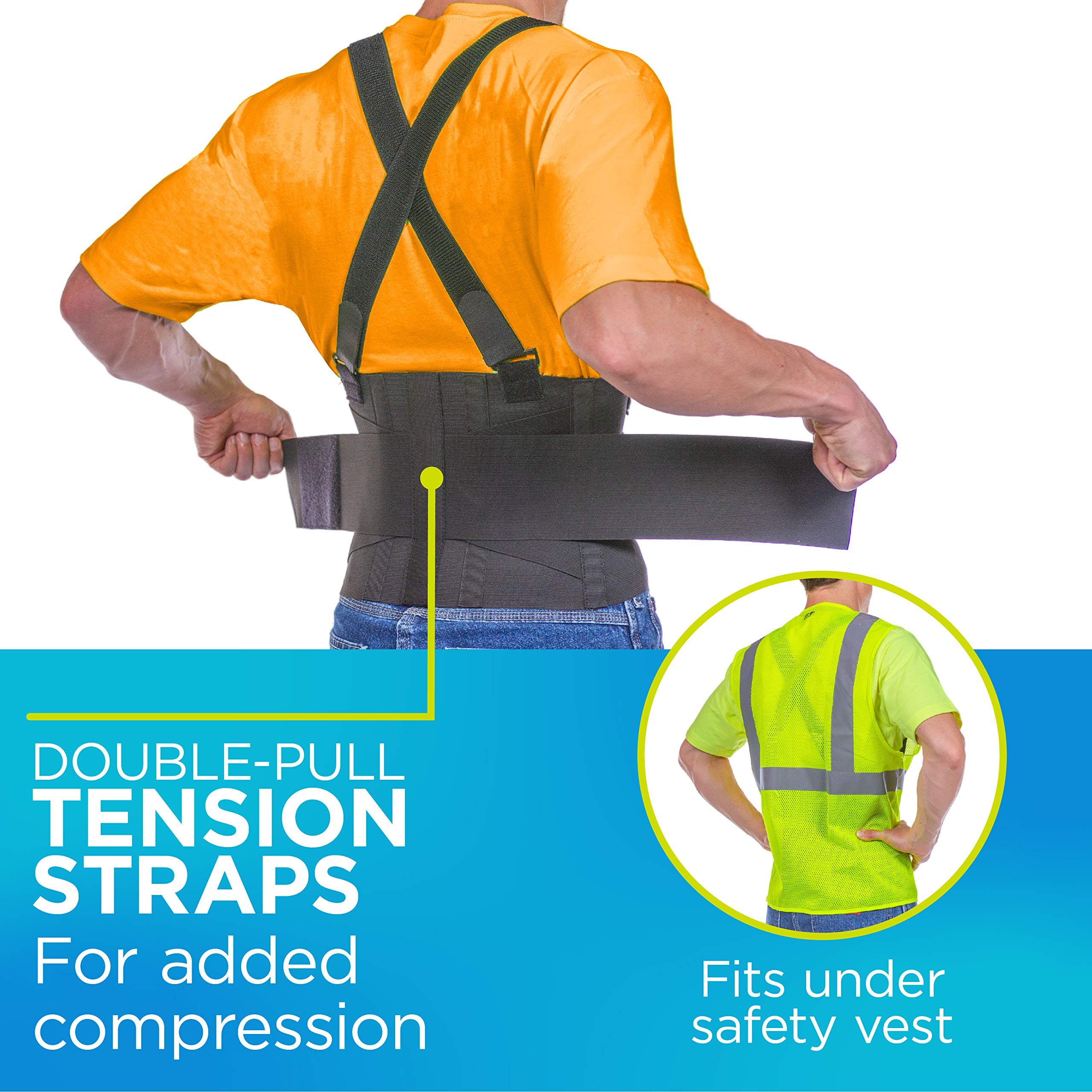 BraceAbility Industrial Work Back Brace | Removable Suspender Straps for Heavy Lifting Safety - Lower Back Pain Protection Belt for Men & Women in Construction, Moving and Warehouse Jobs (3XL)