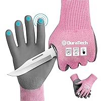 DURATECH A7 Cut Resistant Work Gloves, Sandy Nitrile Coated Palms, Lightweight Cut Proof Gloves with Touch-Screen Compatiblility, Safety Gloves for Mechanics, Gardening, Fishing, Pink 2 Pairs (S)
