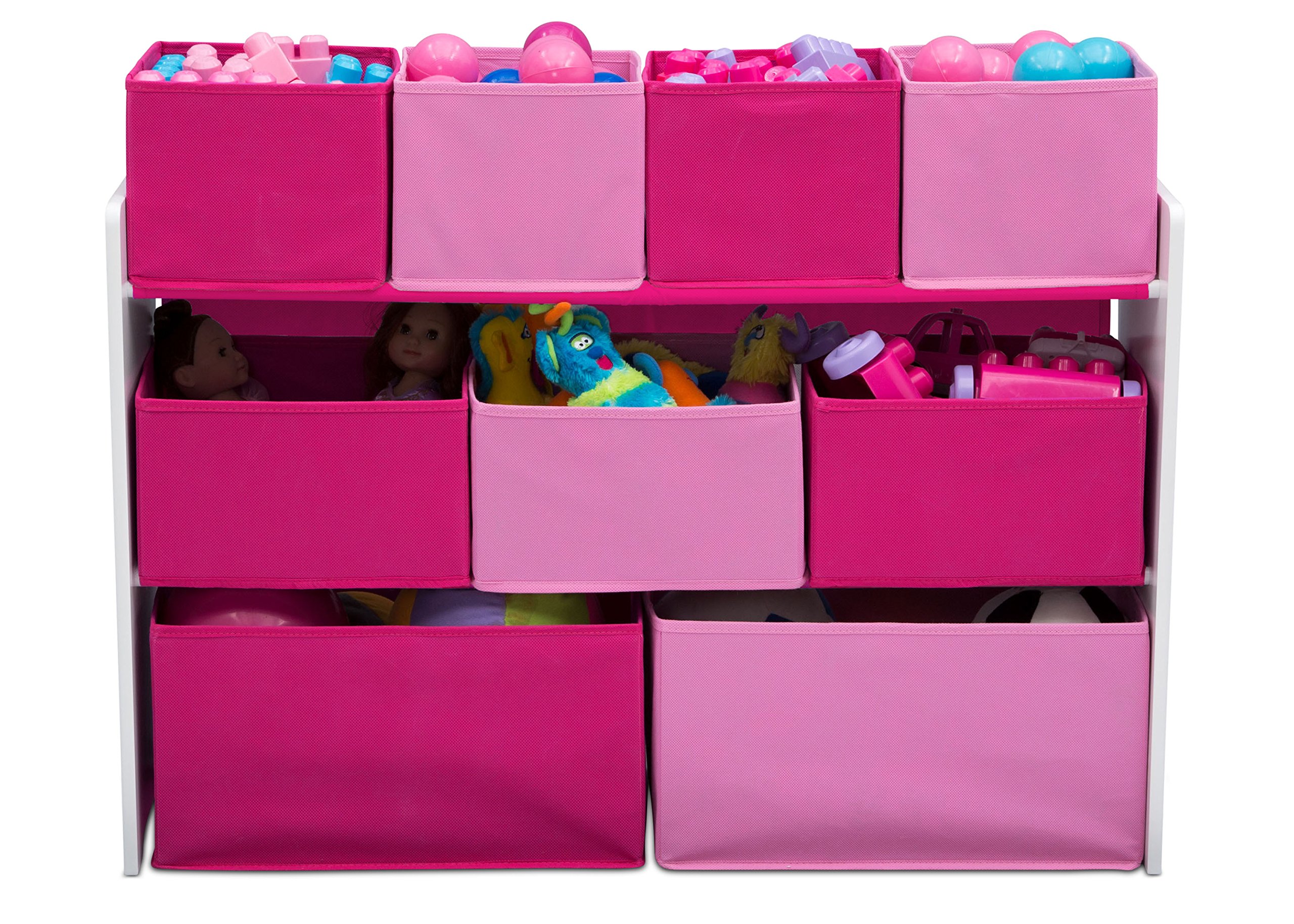 Delta Children Deluxe Multi-Bin Toy Organizer with Storage Bins - Greenguard Gold Certified, White/Pink Bins