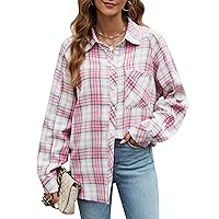 Blooming Jelly Womens Long Sleeve Shirts Flannel Plaid Tops 2023 Button Down Casual Fall Outfits Shacket
