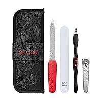 Revlon Manicure Essentials Kit with Travel Case, Manicure Set for Nail Care with Dual Ended Cuticle Trimmer, Curved Blade Nail Clipper, Compact Emeryl File and Nail Buffer, 1 Count