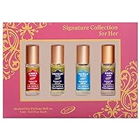 Signature Collection for HER, Perfume Gift-Set for Women, Alcohol-Free Hypoallergenic Vegan Fragrance Oil, Four Roll-On 5 ml/0.17 Oz Each