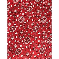 Paisley Bandanna Polyester Cotton Print Fabric, Sells by The Yard, Black, Royal, RED, Navy, Pink, Turquoise, White, Baby Blue. (RED)