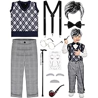 11 Pcs Kids 100 Days of School Costume for Boys Old Man Costume Set Grandpa Costume for School Dress up Outfit