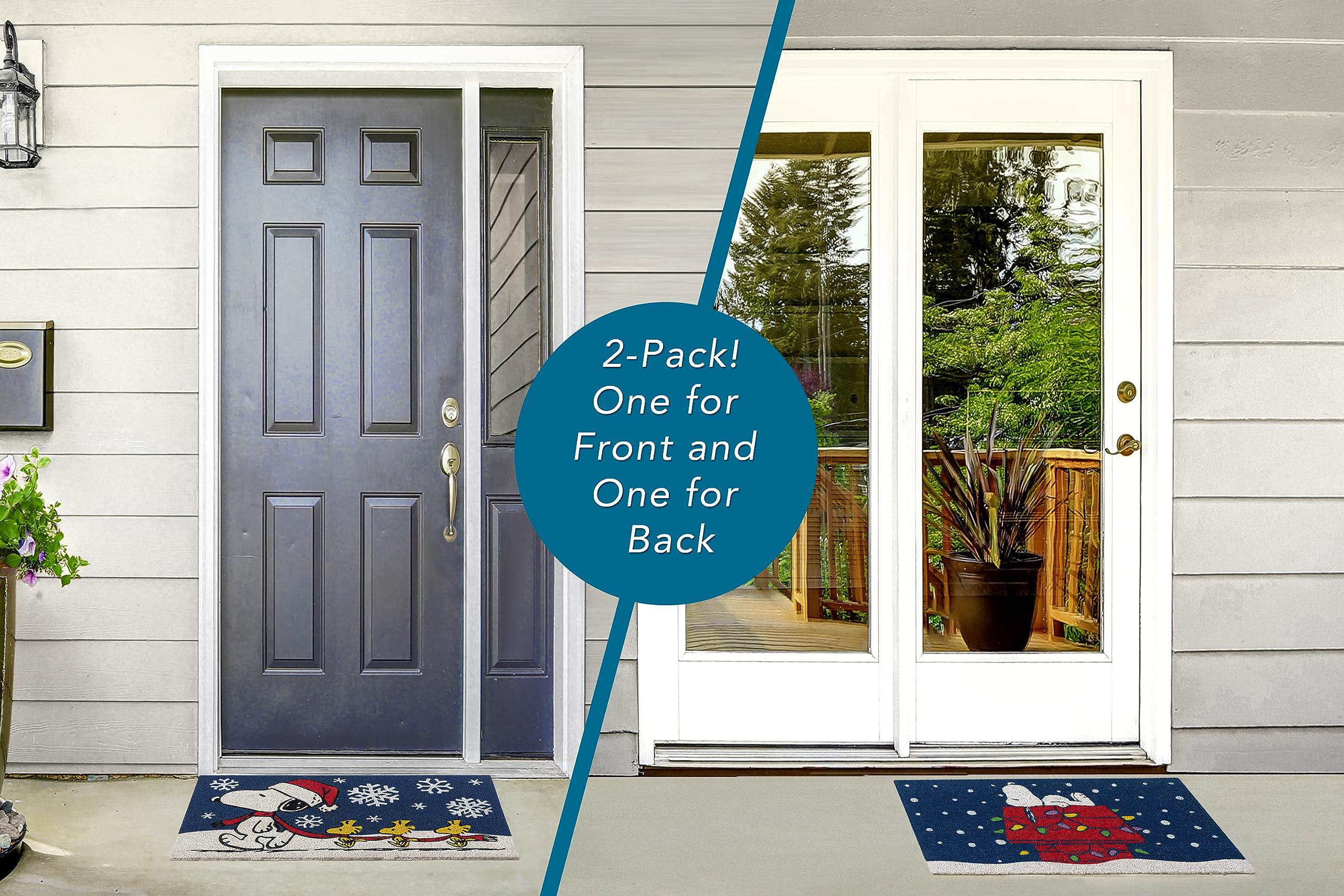 Gertmenian Peanuts Coir Mat (2-Pack), Welcome Mats for Front Door, Home Entrance, Garage, and Back Door, Home Decor, 20