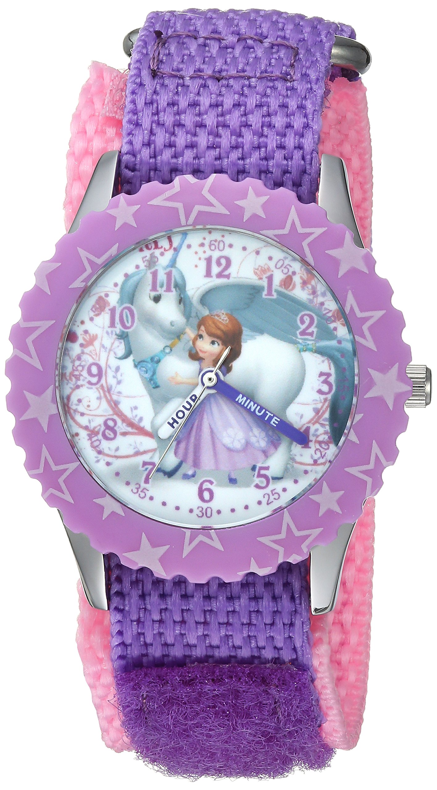 Disney Jr. Kids' Bezel Stainless Steel Time Teacher Analog Nylon Strap Watch
