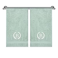 Monogrammed Hand Towels for Bathroom, Decorative Embroidered, Personalized Gift Sets, Soft & Absorbent, 100% Turkish Cotton Customized 2 Piece Hand Towel Set for Face, Dorm, Gym & Spa, Green