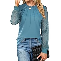 Blooming Jelly Women's Waffle Knit Tops Dressy Business Casual Blouses Lace Long Sleeve Work Shirts Fall Clothes